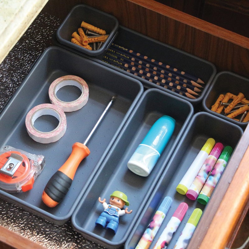 TENABORT Set of 16 Interlocking Desk Drawer Organizer Tray Dividers Plastic Shallow Narrow Drawers Organizers Separators and Storage Bins Container for Kitchen Bathroom Makeup Office Vanity Bedroom Dresser - Image 4